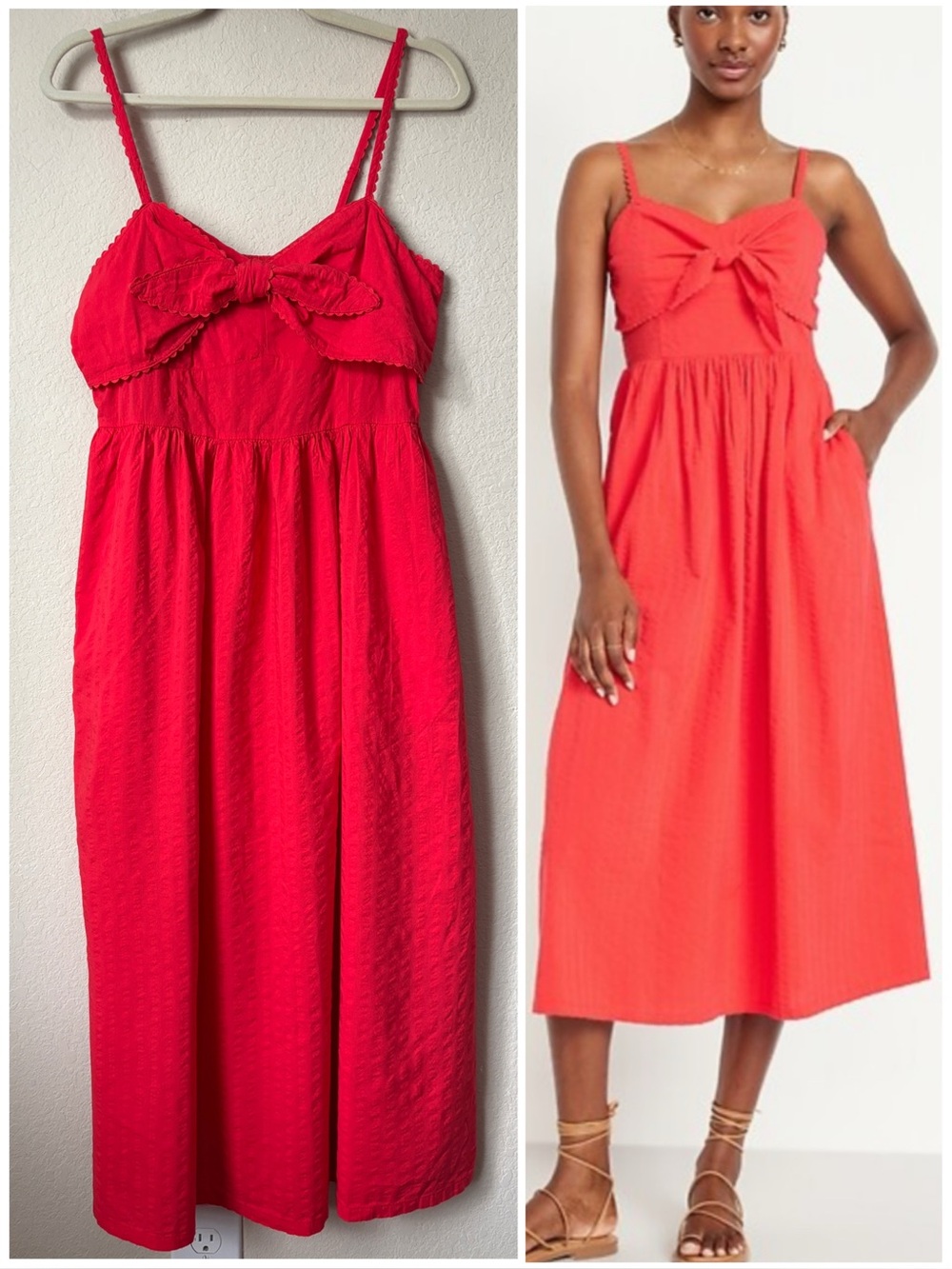 Old Navy Scalloped Bow Front Textured Midi Dress